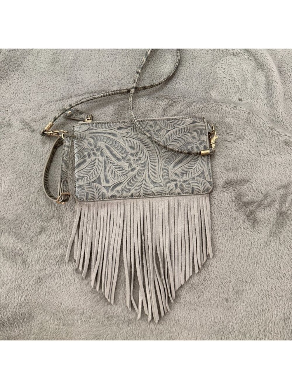 *as is* Free People Street Level Embossed Leather Fringe Purse Crossbody Clutch